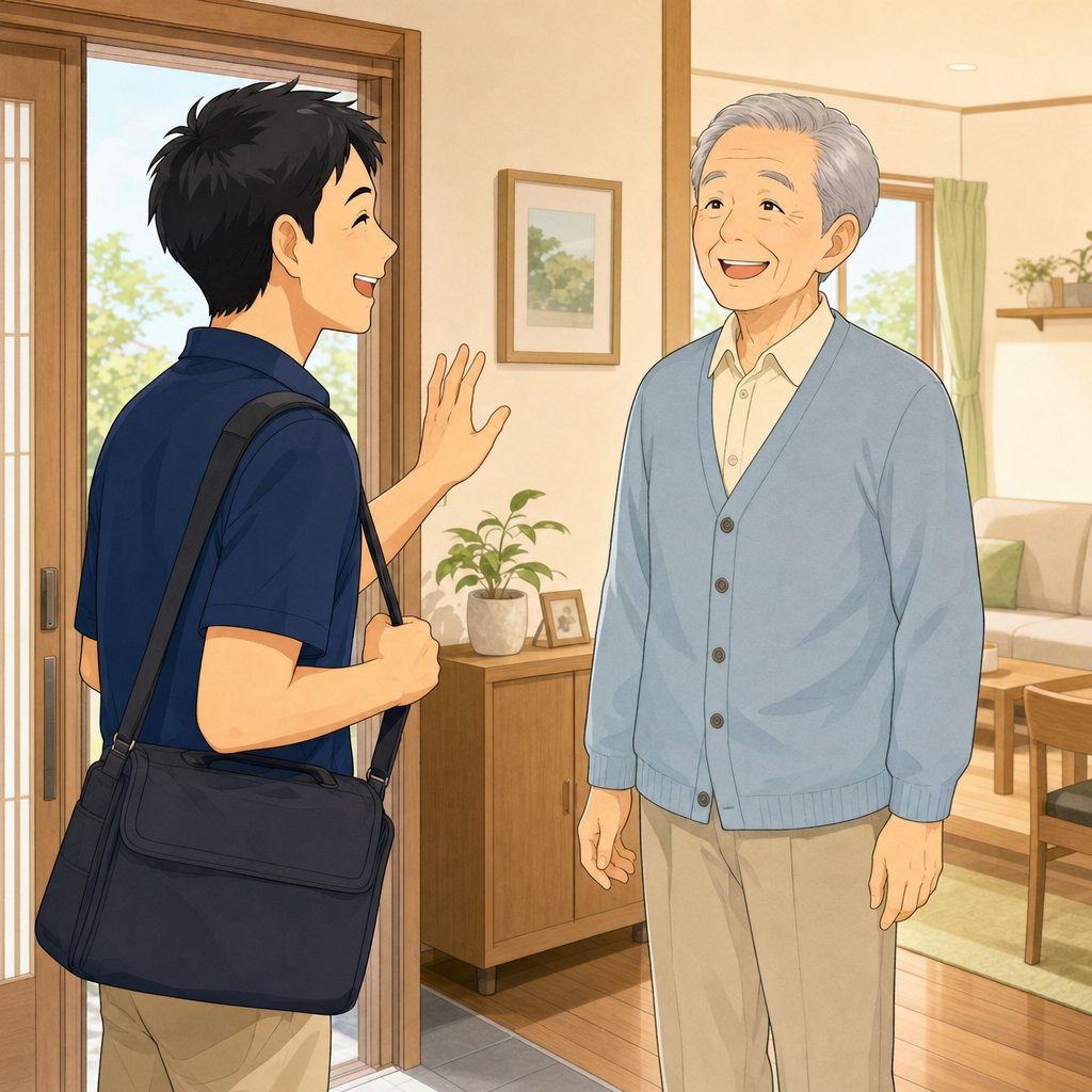 定期的に自宅訪問して施術するイラスト